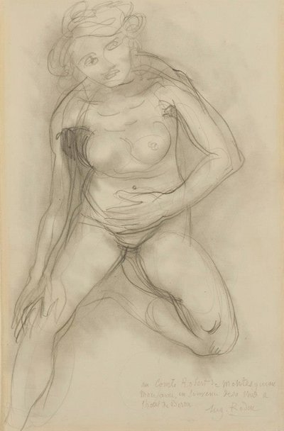 Donna nuda seduta di fronte, con una gamba raccolta da Auguste Rodin